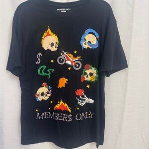 Members Only Black T-Shirt with Colorful Graphics